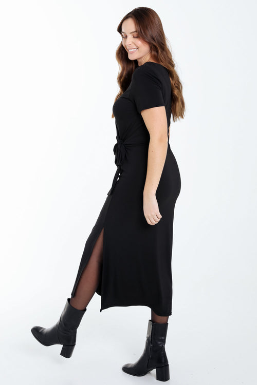 Robe en maille unie avec noeud-Paprika-2