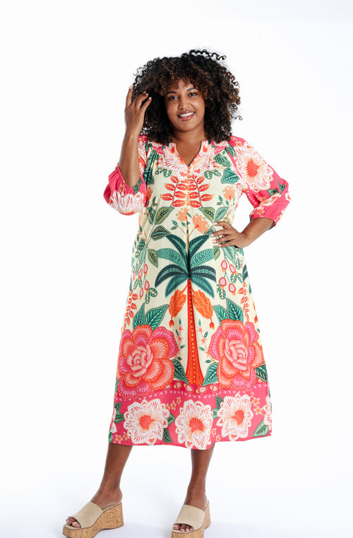 Robe en viscose imprimé tropical-Paprika-2