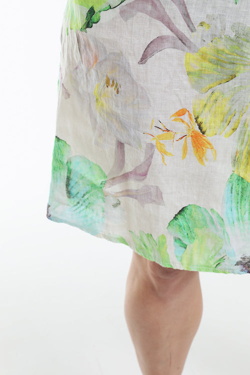 Robe en lin imprimé fleurs-Paprika-6