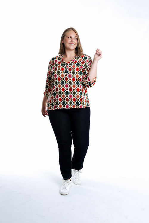Blouse en viscose imprimé graphique-Paprika-6