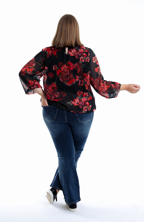 Blouse imprimé fleurs floues-Paprika-2