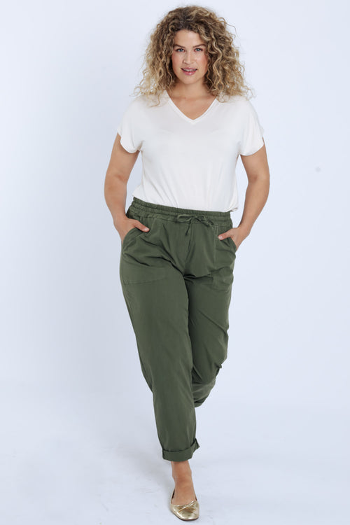 Pantalon boyfit en coton uni avec poches-Paprika-8