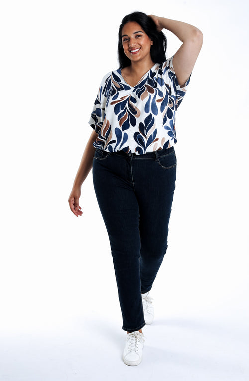 Blouse en viscose imprimé feuilles-Paprika-6