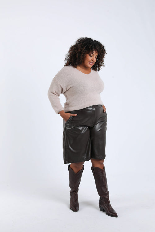 Bermuda effet cuir uni-Paprika-7