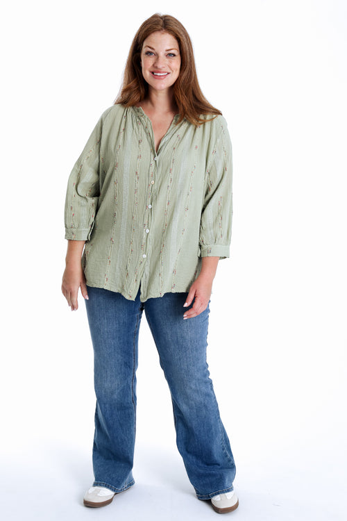 Blouse en coton unie avec détail multicolore-Paprika-7