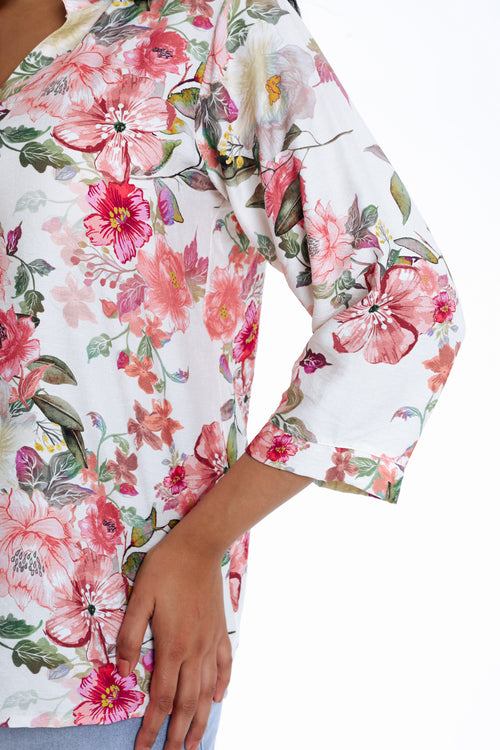 Blouse en viscose imprimé fleuri-Paprika-4