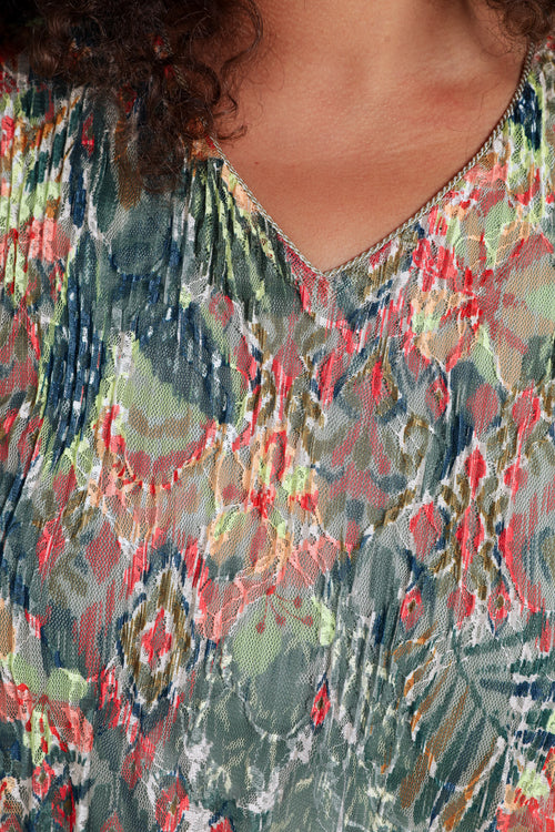 Tunique en dentelle plissée imprimé floral-Paprika-4