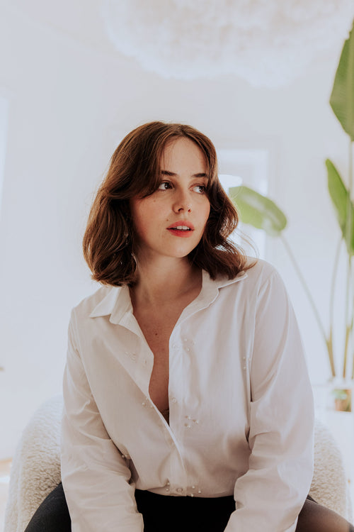 Chemise en coton avec perles-Paprika-1