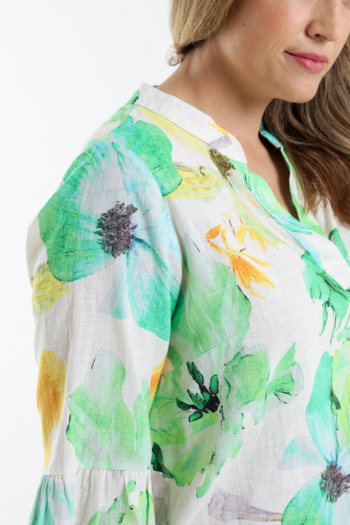 Blouse en lin imprimé floral-Paprika-6