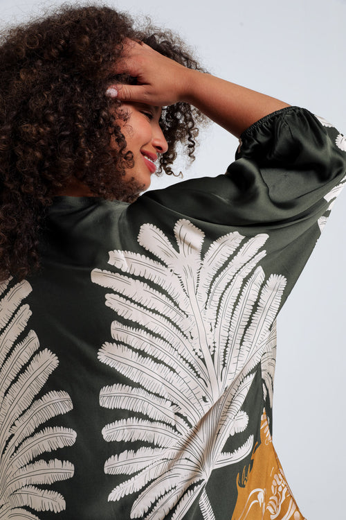 Blouse en viscose imprimé palmes-Paprika-3