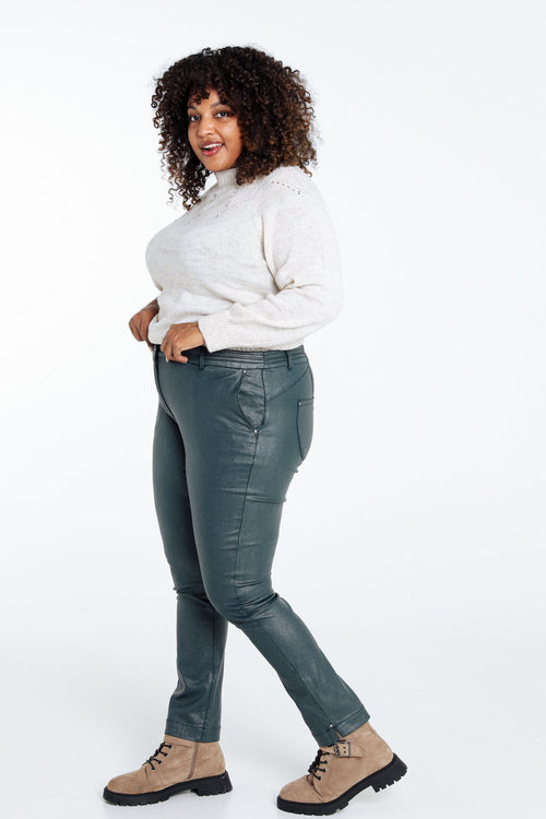 Pantalon slim enduit métallisé-Paprika-9