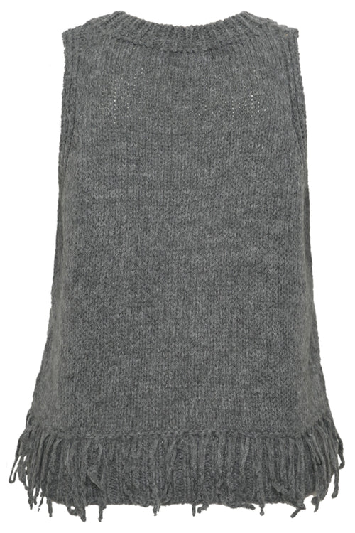 Pull sans manches uni à franges-Paprika-9