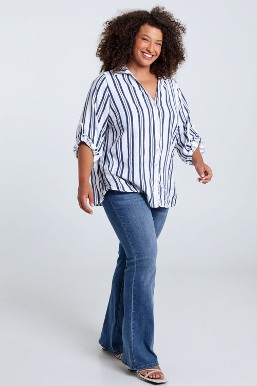 Chemise en lin avec rayures-Paprika-8