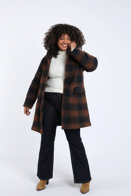 Manteau en laine à carreaux avec capuche-Paprika-8