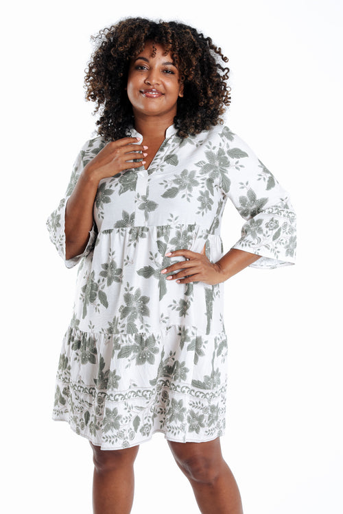 Robe courte en viscose imprimé floral-Paprika-1