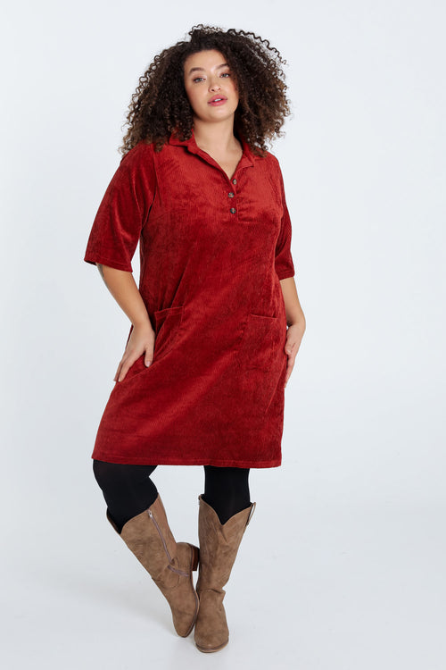 Robe courte unie en velours-Paprika-7