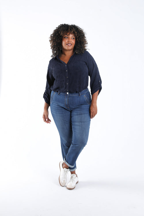 Chemise unie avec motif fleurs en relief-Paprika-8