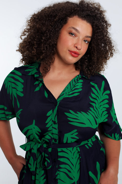 Longue robe en viscose imprimé feuillage-Paprika-3