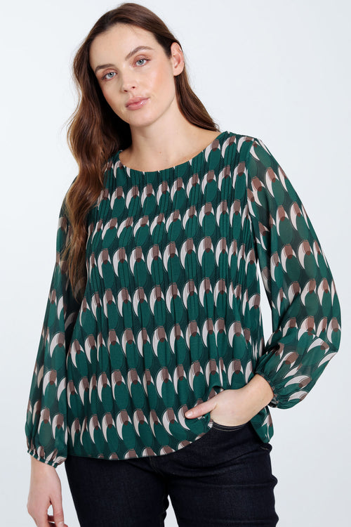 Blouse plissée imprimé graphique-Paprika-1