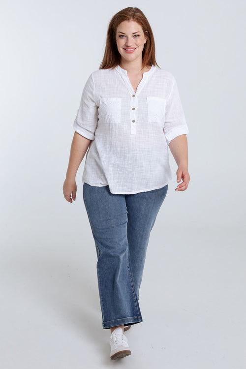 Blouse en gaze de coton unie-Paprika-7