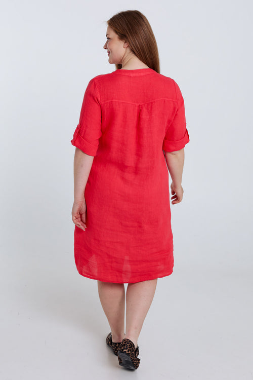 Robe tunique en lin unie-Paprika-2