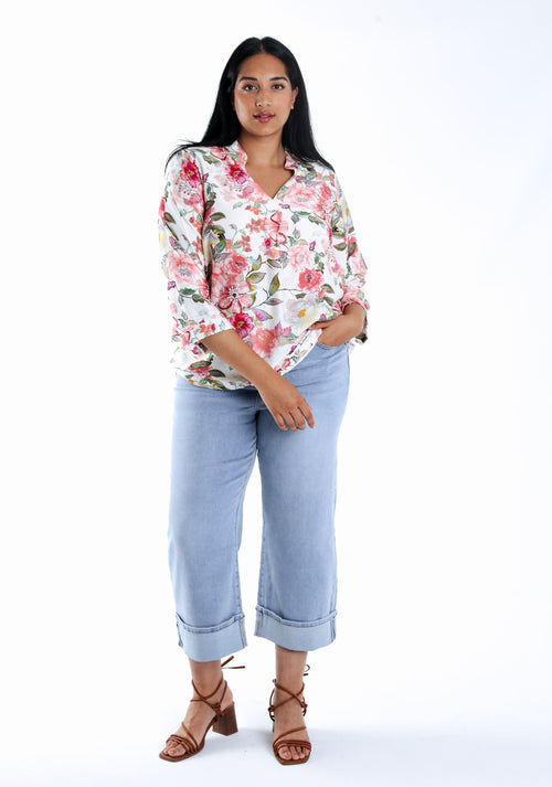 Blouse en viscose imprimé fleuri-Paprika-6