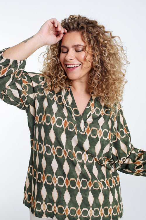 Blouse en viscose imprimé graphique-Paprika-3