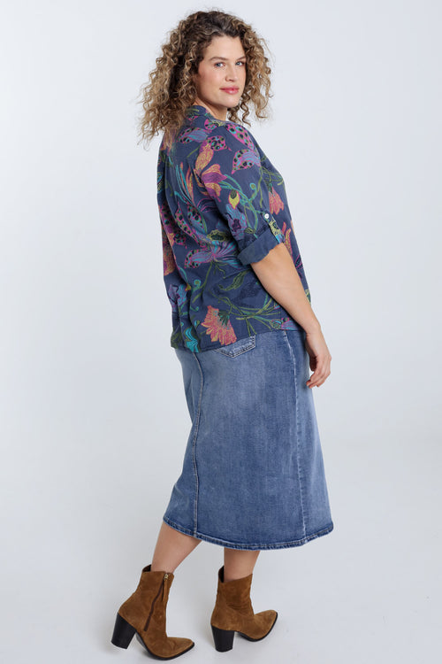 Blouse en gaze de coton imprimé floral-Paprika-2