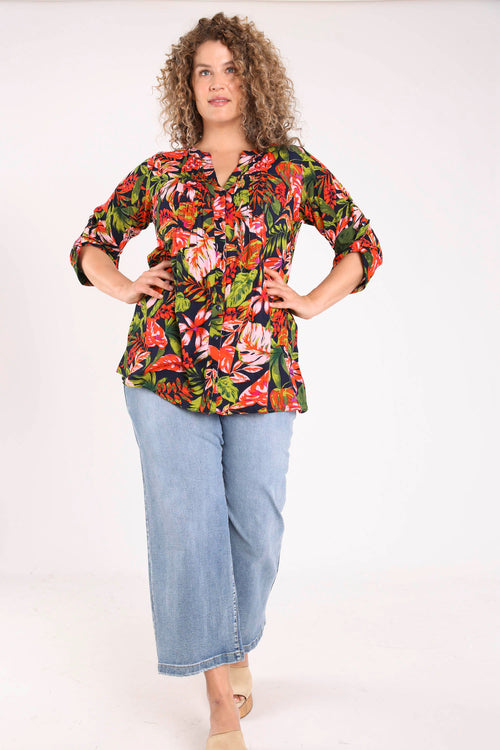Tunique longue en viscose imprimé fleuri et sequins-Paprika-8