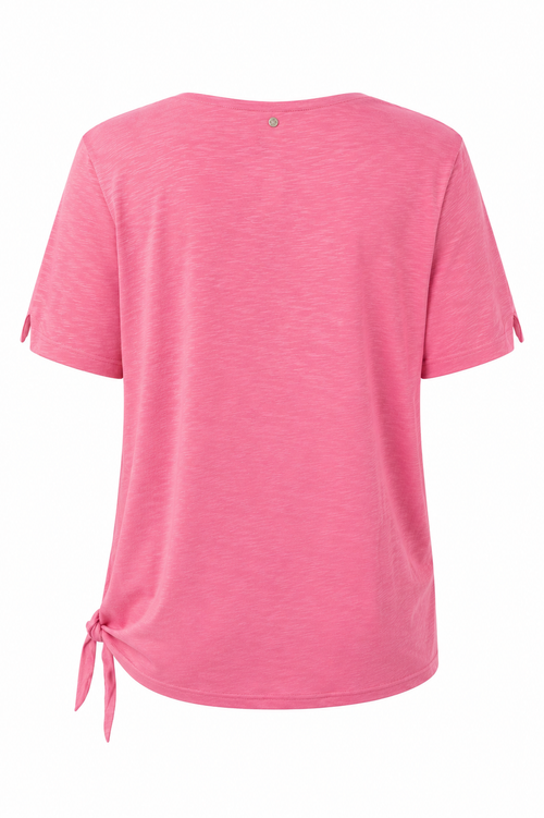 T-shirt en viscose et coton uni avec noeud-Paprika-2