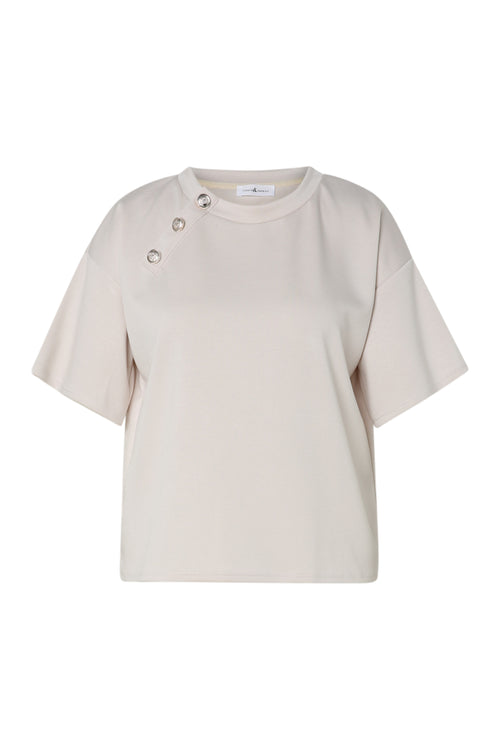 T-shirt uni avec boutons décoratifs-Paprika-10