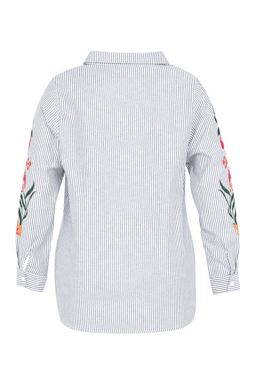 Chemise rayée avec manches brodées-Paprika-12