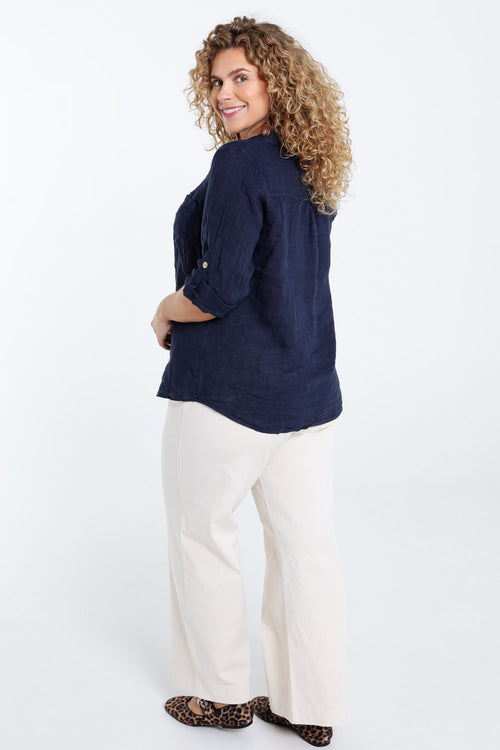 Blouse en lin unie-Paprika-2