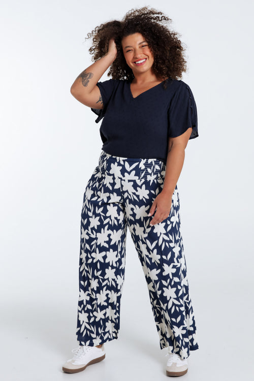 Pantalon large en viscose imprimé floral-Paprika-8