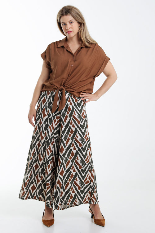 Pantalon large en viscose imprimé ethnique-Paprika-8