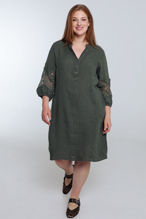 Robe tunique unie en lin détail macramé-Paprika-9