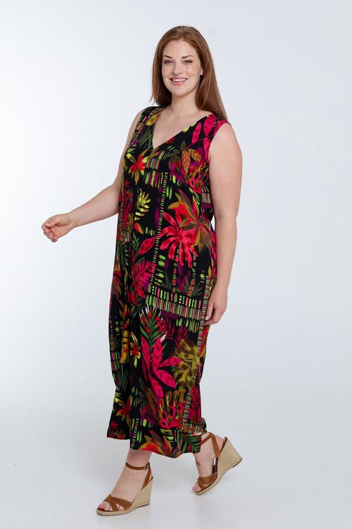 Robe longue en viscose imprimé floral-Paprika-9