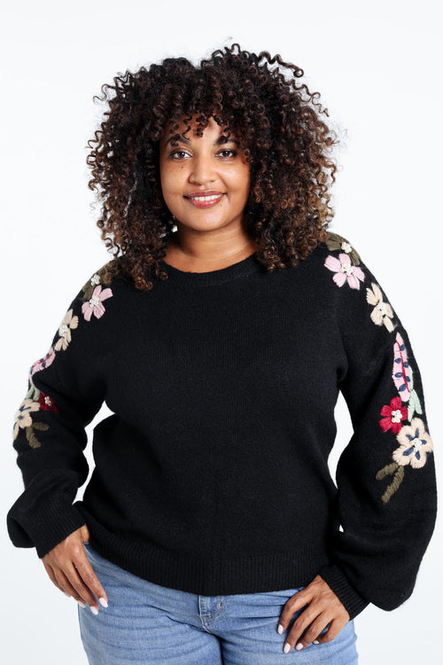 Pull uni avec manches détail broderies-Paprika-2