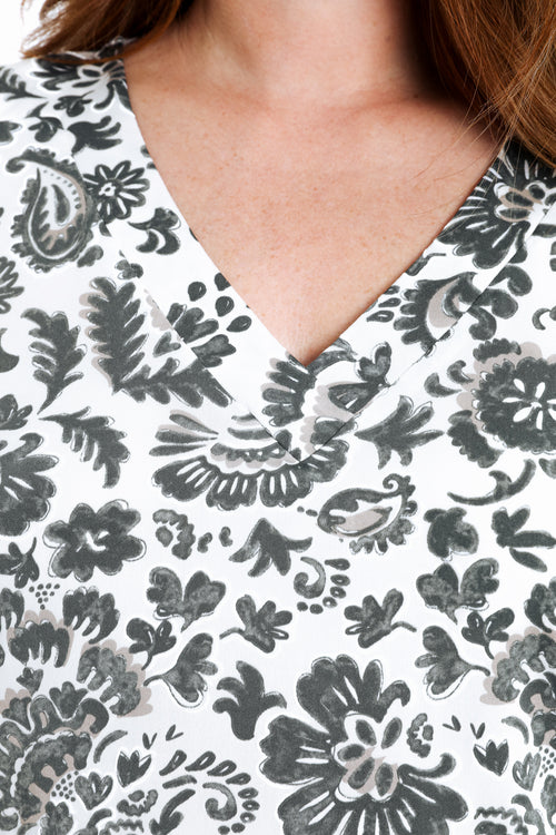 T-shirt en maille froide imprimé floral bicolore-Paprika-6