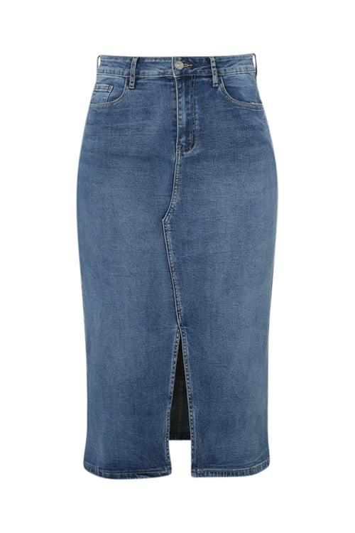 Jupe en jeans avec fente-Paprika-10