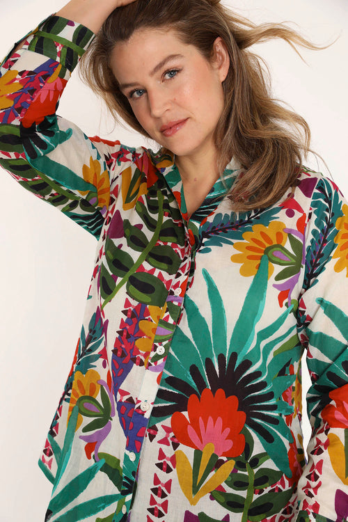 Chemisier en coton imprimé tropical-Paprika-6