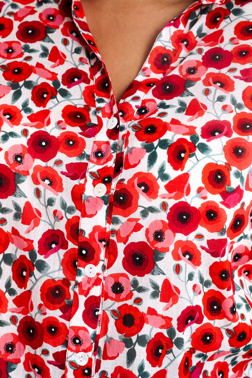Chemisier en coton imprimé coquelicots-Paprika-4