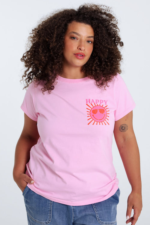 T-shirt en coton uni avec imprimé soleil-Paprika-1