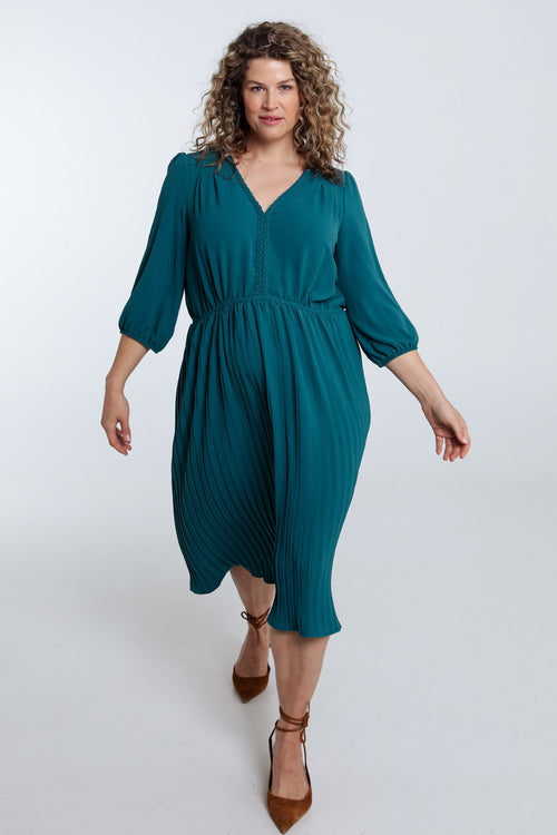 Robe longue unie bas plissé-Paprika-9