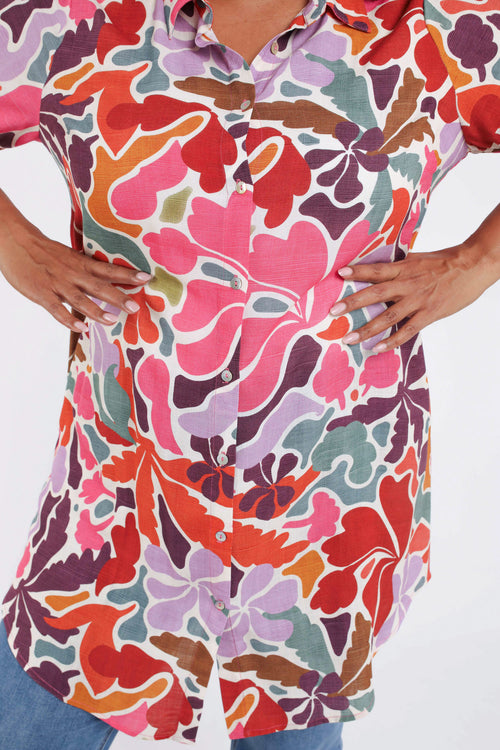 Chemise longue en viscose imprimé floral-Paprika-5