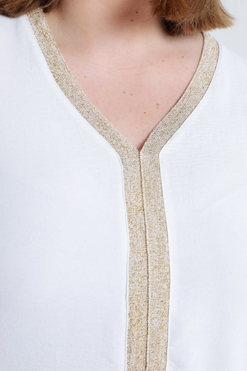 Blouse unie avec bande dorée-Paprika-5