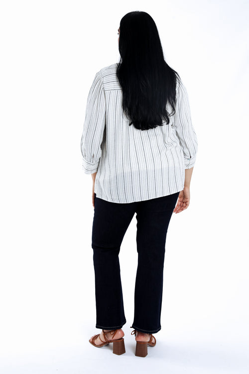 Blouse en viscose et lin rayée-Paprika-2