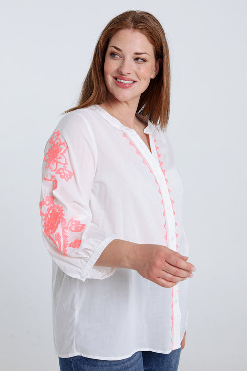 Blouse en coton avec broderies-Paprika-1