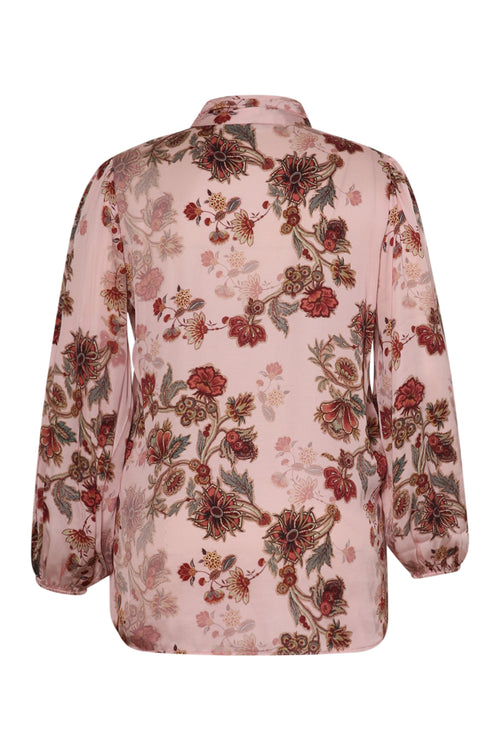 Chemise en viscose avec lavalière imprimé fleurs-Paprika-8