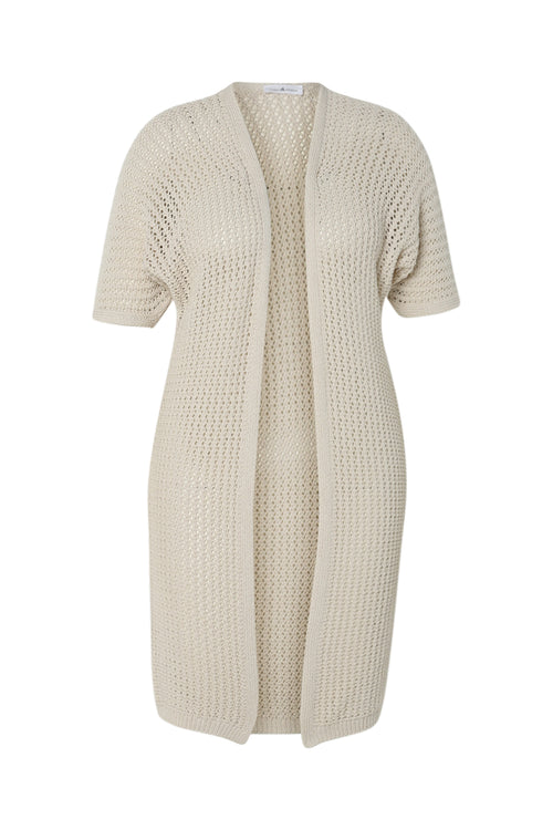 Long gilet en coton ajouré uni-Paprika-10